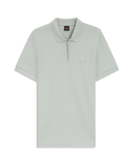 Boss Gray Short Sleeve Quarter Zip Polo Top for men