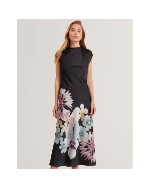 Ted Baker Black Drape Midi Slinky Dress