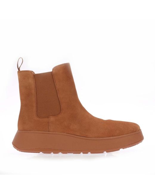 Fitflop Brown F-Mode Suede Flatform Chelsea Boots