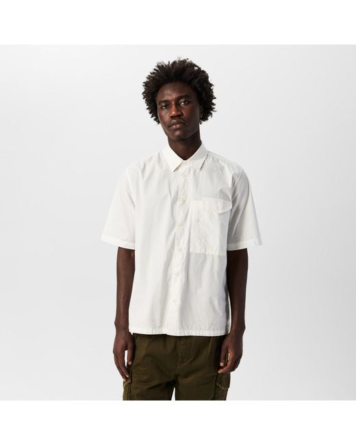 C P Company White Short Sleeve Embroidered Logo Shirt for men