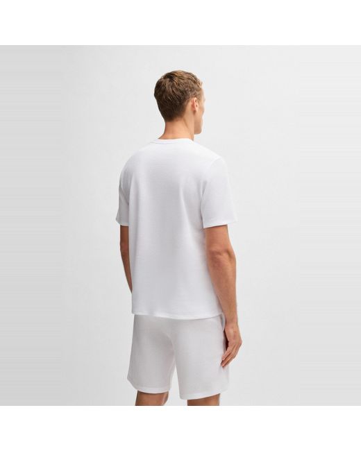 Boss White Bodywear Waffle T-Shirt With Structured Design for men
