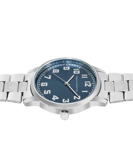 French Connection Blue Accessories Case Round Shape Strap Quartz Watch for men