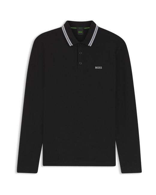 Boss Black Plisy Long Sleeve Polo Shirt With Logo Detail for men