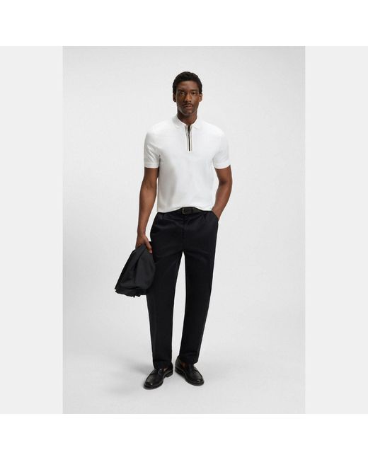Boss White H-Paras 65 Zip-Placket Polo Shirt for men