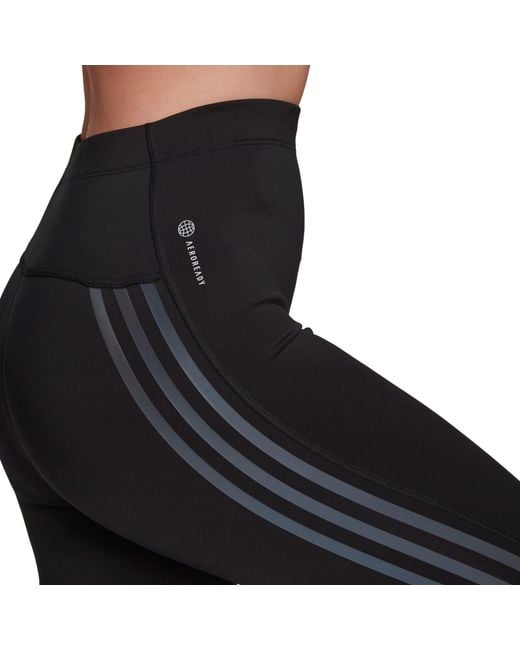 Adidas Black Run Icons 3 Stripe 7/8 Running Tights