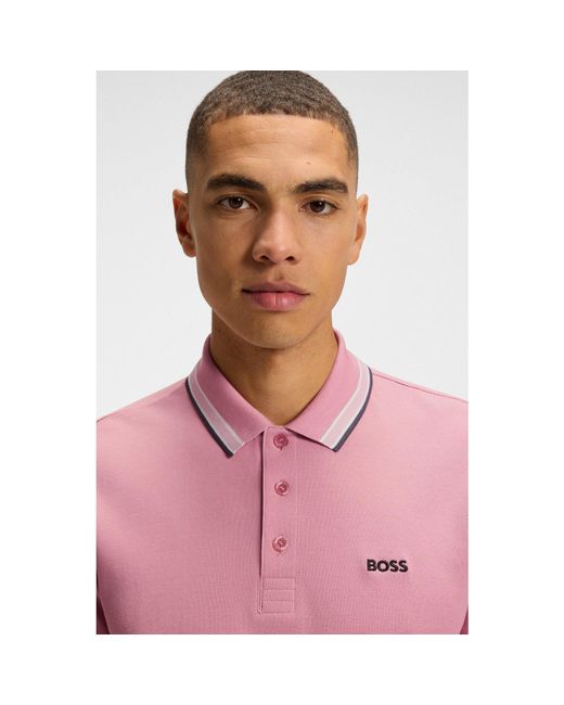 Boss Pink Paddy Polo Shirt With Contrast Tipping for men