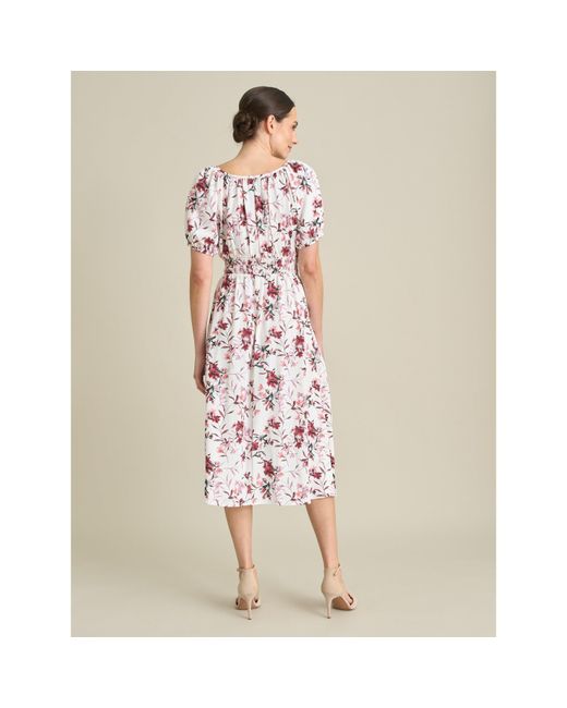 Gina Bacconi Natural Perrie Smock Waist Floral Print Dress