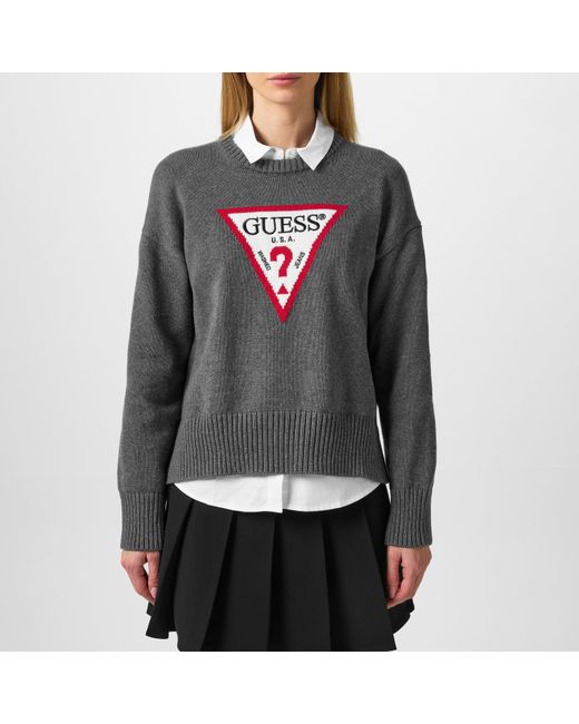 Guess Gray S Triangle Knit Jumpers Cobbleston Hthr 10