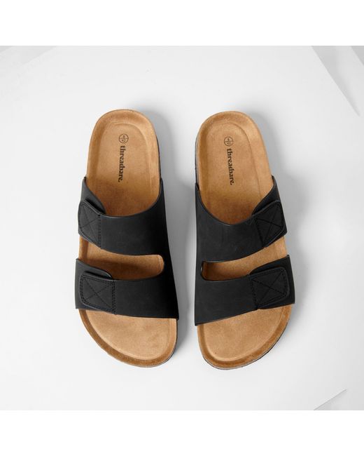 Threadbare Black Faux Suede Two Strap Sandals for men
