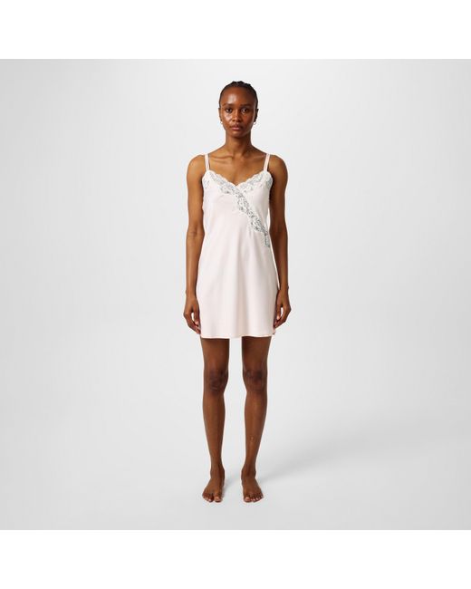Ralph Lauren White Satin Lace-Trim Chemise