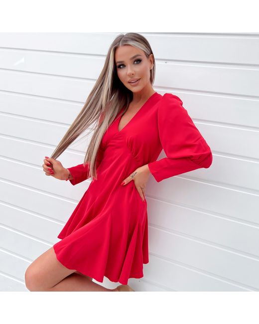 AX Paris Red V-Neck Long Sleeve Skater Dress
