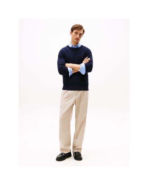 Tommy Hilfiger Blue Classic Cotton Cable Crew Neck for men