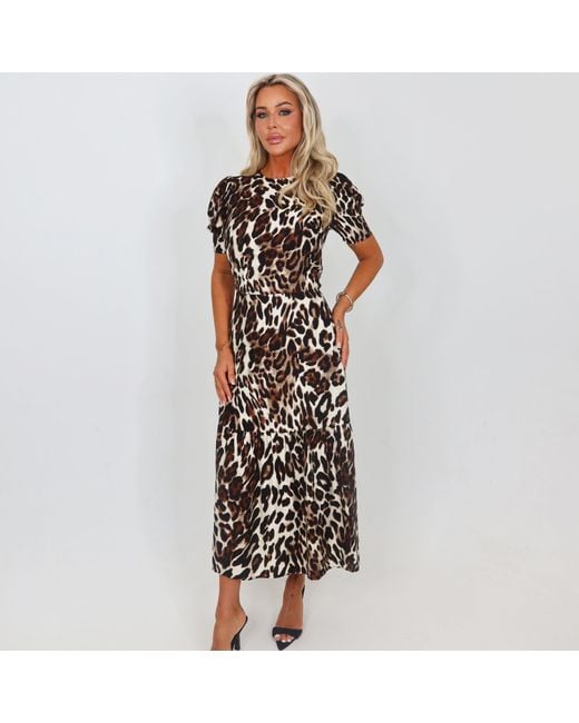 AX Paris Brown Leopard Print Puff Sleeve Smock Midi Dress