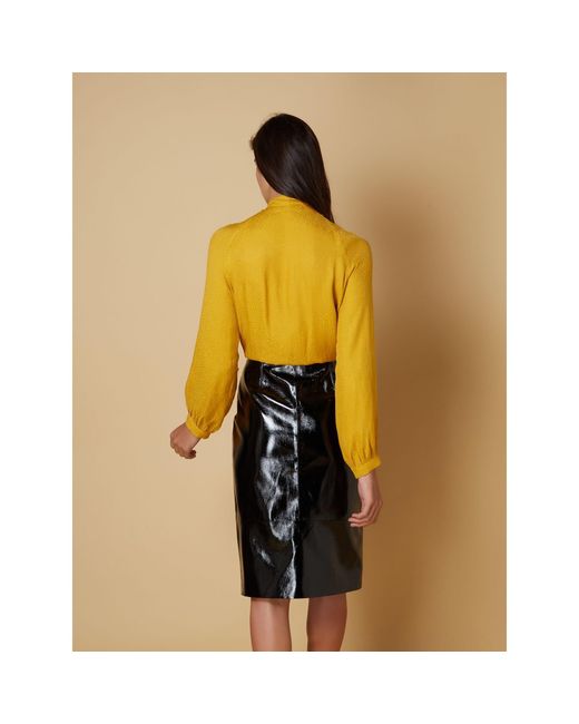 Biba Yellow Leopard Jacquard Pussybow Blouse
