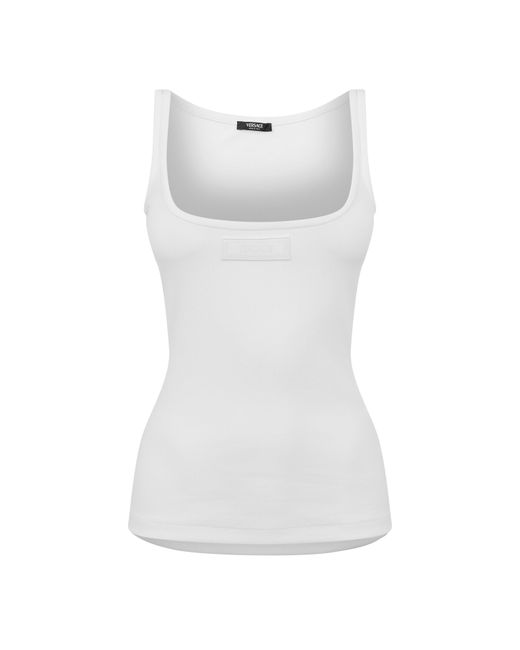 Versace White 90S Vintage Logo Ribbed Tank Top