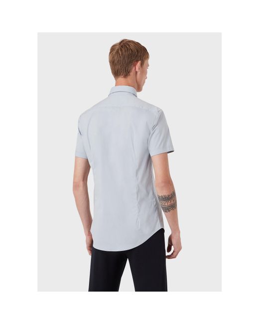 Emporio Armani Blue Short Sleeve Patterned Shirt for men