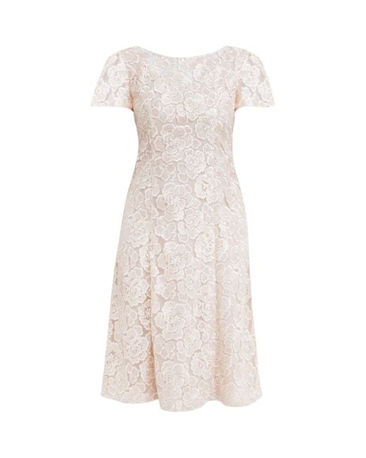Gina Bacconi White Mylene Embroidered Floral A-Line Dress