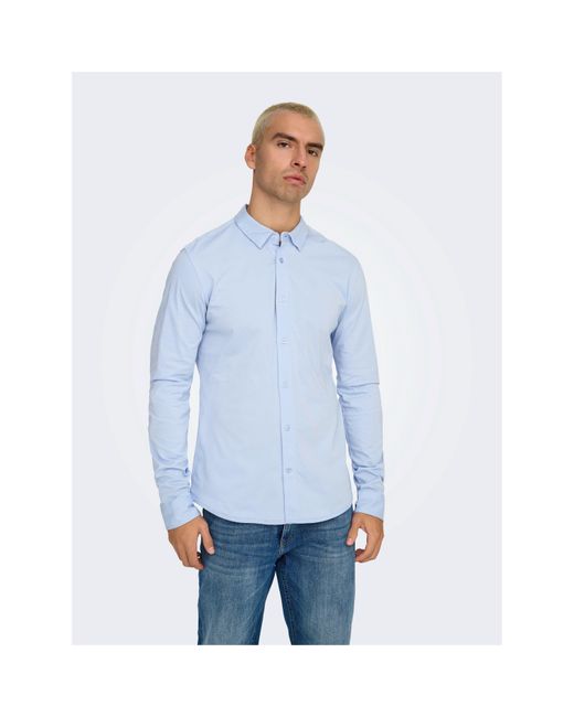 ONLY Blue Long-Sleeve Plain Shirt for men