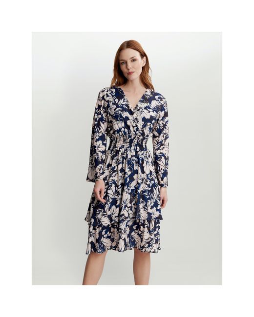 Gina Bacconi Blue Alarice V Neck Rouched Waist Dress