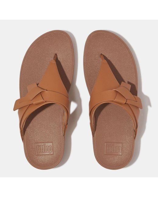 Fitflop Brown Lulu Folded-Knot Leather Toe-Post Sandals