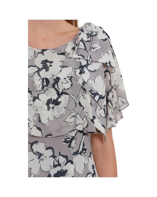 Gina Bacconi Gray Mahra Floral Chiffon Dress