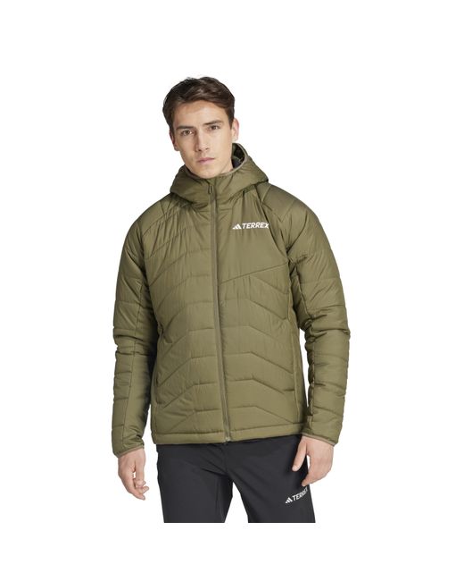 Adidas Green Hooded Adjustable Drawstring Zipped Pocket Solid Patterned Puffer Jacket for men
