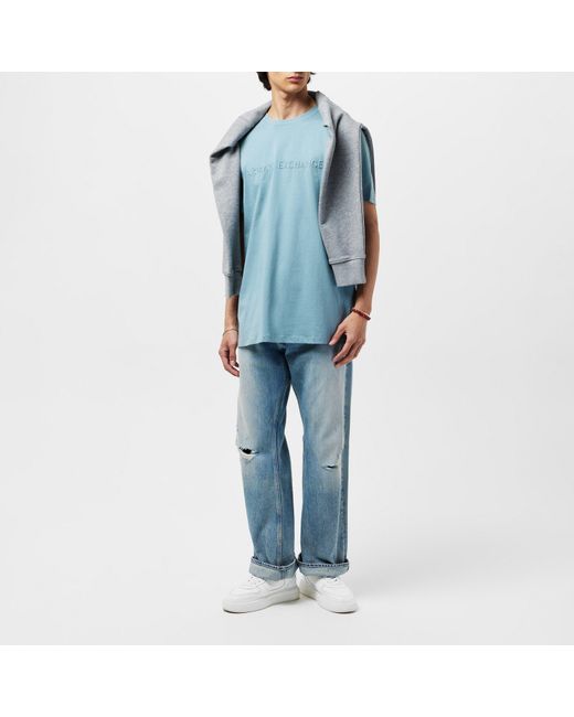 ARMANI EXCHANGE Blue Embossed Logo T-Shirt for men