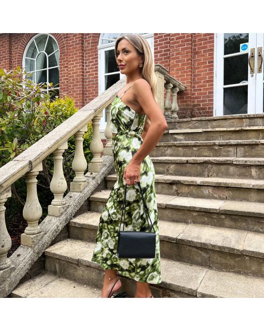 AX Paris Green Printed Asymmetric Cut Out Midi Dress