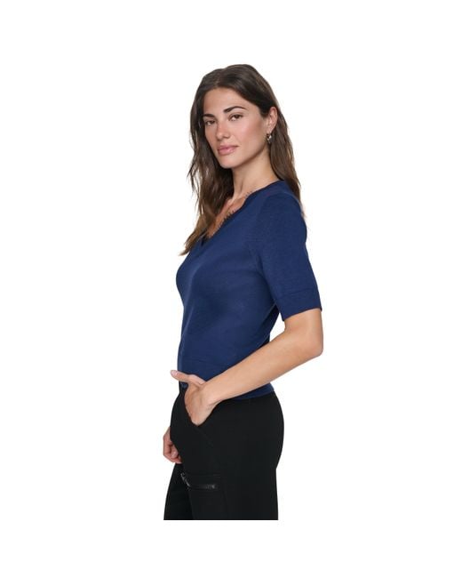 DKNY Blue Nk Lace Trim Ld64