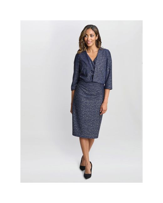 Gina Bacconi Blue Miriam V-Neck Dress And Jacket Set