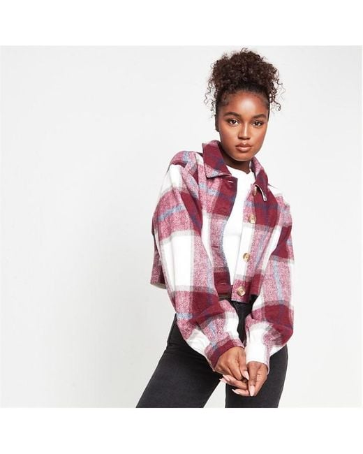 Missguided Pink Check Crop Shacket