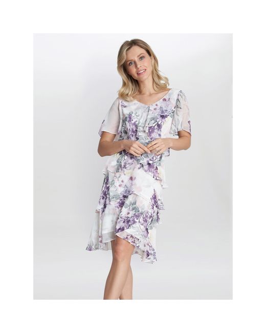Gina Bacconi White Kia Printed Tiered Dress