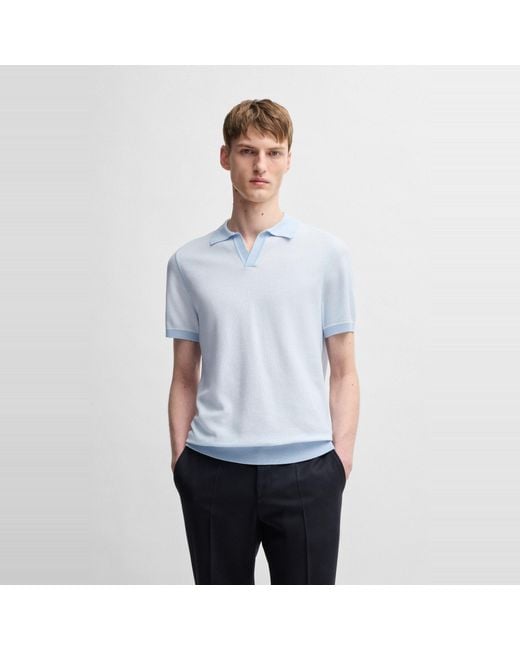 Boss Blue Hjianluca Knitted Polo Shirt for men