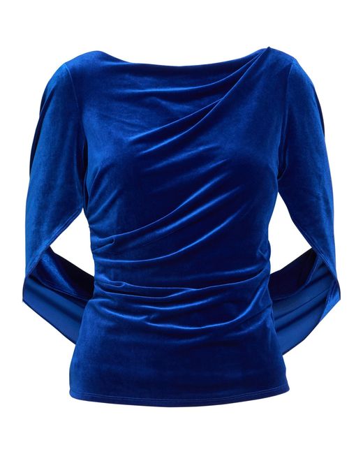 Gina Bacconi Blue Merna Draped Velvet Blouse