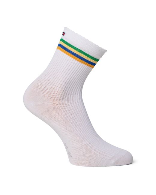 Tommy Hilfiger Blue Ribbed Logo Ankle Socks