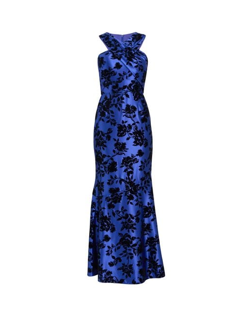 Gina Bacconi Blue Sleeveless Floral Maxi Dress