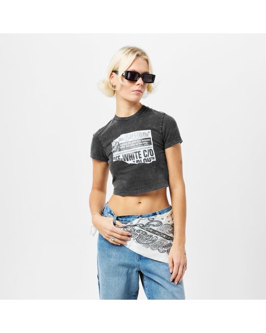 Off-White c/o Virgil Abloh Gray Marble Cropped Fitted Baby Tee