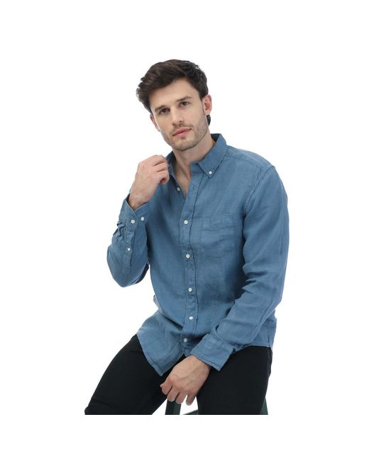 Gant Blue Garment-Dyed Linen Button-Down Shirt for men