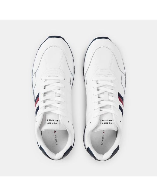 Tommy Hilfiger White Signature Tape Cleat Trainers With Leather for men