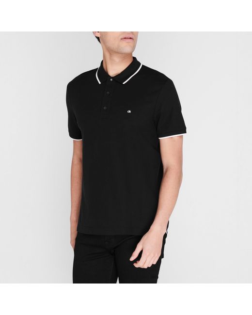 Calvin Klein Black Refined Pique Logo Polo Shirt for men