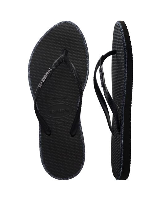 Havaianas Black Slim Point Glitter Flip Flops
