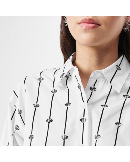 HUGO White Eskil Long Sleeve Patterned Shirt