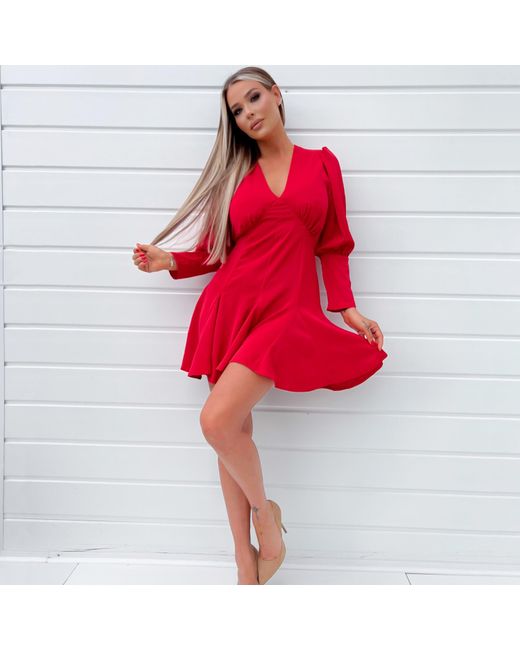 AX Paris Red V-Neck Long Sleeve Skater Dress