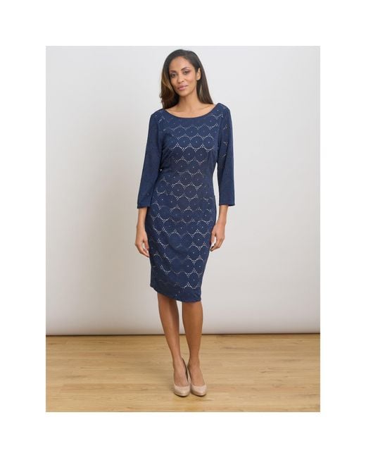 Gina Bacconi Blue Mirabella Three-Quarter Sleeve Dress