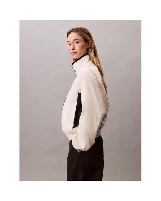 Calvin Klein Brown Retro Track Funnel Neck Long Sleeve Windbreaker