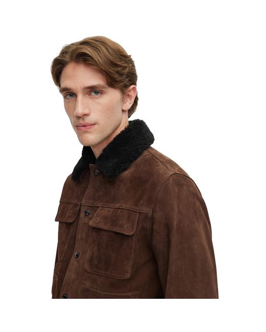 Boss Brown Mahdi Shearling Jacket for men