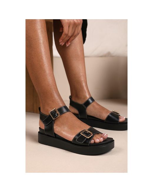 Where's That From Brown Where's Double Buckle Strap Platform Sandals
