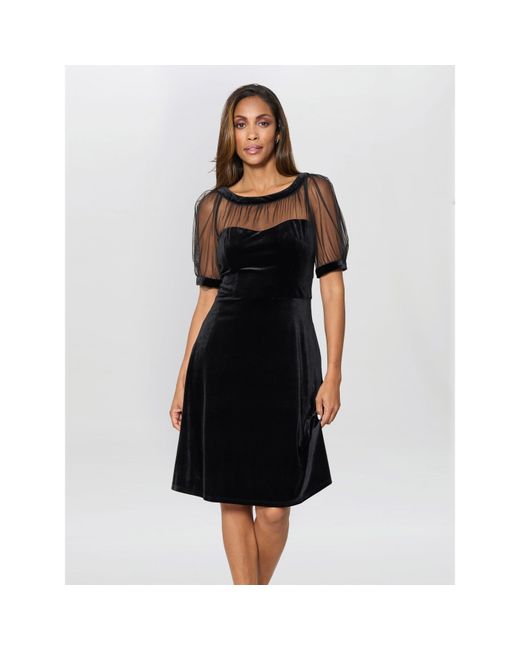 Gina Bacconi Black Capri Velvet Dress With Sheer Shoulders