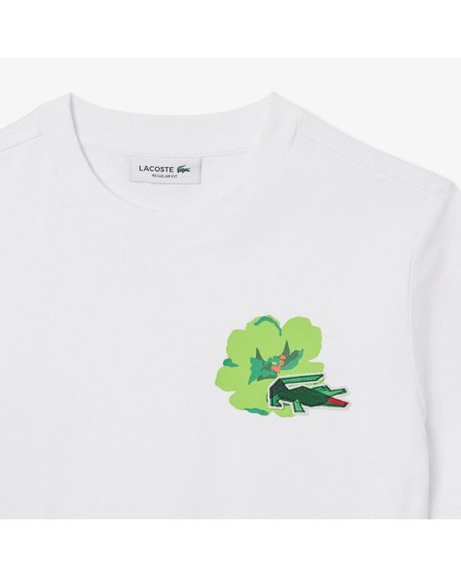 Lacoste White Floral Print Cotton T-Shirt