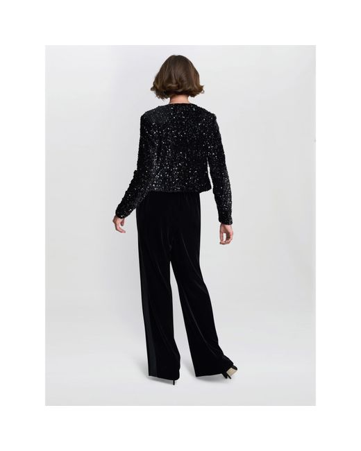 Gina Bacconi Black Roxy Sequin Round Neckline Tie Bow Jacket